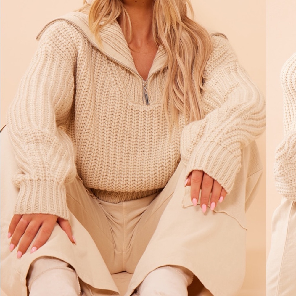 PrettyLittleThing Cream Cowl Neck Sweater